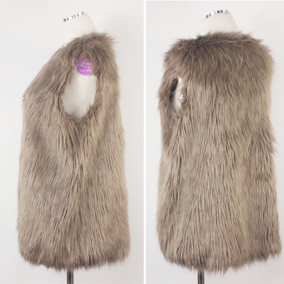 Long Hair Faux Fur Sheen Brown Taupe Vest Boho M L - Picture 5 of 8
